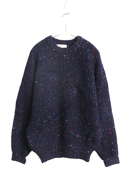 80s オールド ギャップ ウール ニット セーター メンズ M ヴィンテージ 旧タグ ネップ チャンキー 長袖ニット ヘビーウェイト リブ編み 紺