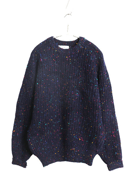 80s オールド ギャップ ウール ニット セーター メンズ M ヴィンテージ 旧タグ ネップ チャンキー 長袖ニット ヘビーウェイト リブ編み 紺