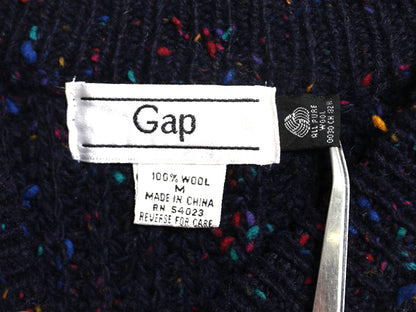 80s オールド ギャップ ウール ニット セーター メンズ M ヴィンテージ 旧タグ ネップ チャンキー 長袖ニット ヘビーウェイト リブ編み 紺