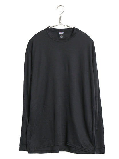 00s USA製 パタゴニア キャプリーン 長袖 Tシャツ メンズ L 古着 00年製 オールド アウトドア ストレッチ アンダーシャツ ロンT  無地 黒