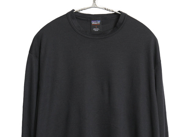 00s USA製 パタゴニア キャプリーン 長袖 Tシャツ メンズ L 古着 00年製 オールド アウトドア ストレッチ アンダーシャツ ロンT  無地 黒