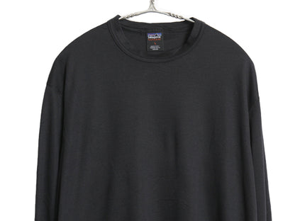 00s USA製 パタゴニア キャプリーン 長袖 Tシャツ メンズ L 古着 00年製 オールド アウトドア ストレッチ アンダーシャツ ロンT  無地 黒