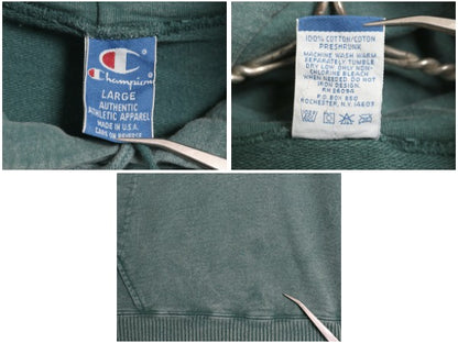 80s USA製 チャンピオン 2段 プリント スウェット フード パーカー メンズ L / ヴィンテージ トレーナー プルオーバー リバース タイプ 緑