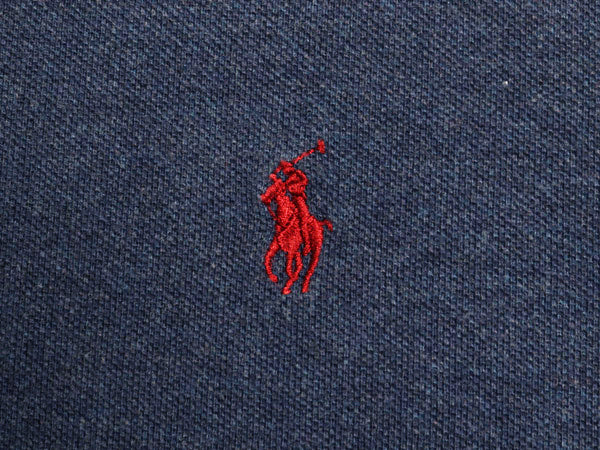 90s ポロ ラルフローレン 鹿の子 長袖 ポロシャツ メンズ XL 古着 オールド 長袖シャツ コットン カットソー ワンポイント 大きいサイズ 紺