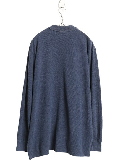 90s ポロ ラルフローレン 鹿の子 長袖 ポロシャツ メンズ XL 古着 オールド 長袖シャツ コットン カットソー ワンポイント 大きいサイズ 紺