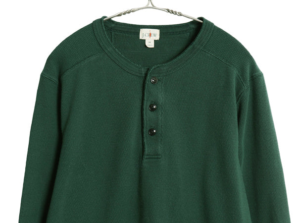 ジェイクルー ヘンリーネック 長袖 サーマル Tシャツ M 復刻 巨人タグ アンダーシャツ ワッフル ロンT インナー カットソー 無地 グリーン