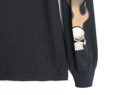 ハーレー ダビットソン スカル ファイヤー プリント 長袖 Tシャツ メンズ XL / オフィシャル バイク イラスト ロンT 大きいサイズ ブラック
