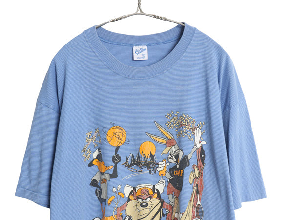 90s USA製 ワーナー キャラクター プリント Tシャツ メンズ レディース XL オールド ボーダー イラスト シングルステッチ 大きいサイズ 青