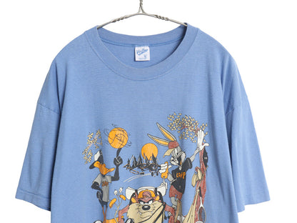 90s USA製 ワーナー キャラクター プリント Tシャツ メンズ レディース XL オールド ボーダー イラスト シングルステッチ 大きいサイズ 青