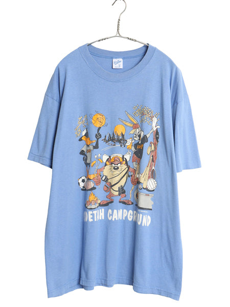 90s USA製 ワーナー キャラクター プリント Tシャツ メンズ レディース XL オールド ボーダー イラスト シングルステッチ 大きいサイズ 青