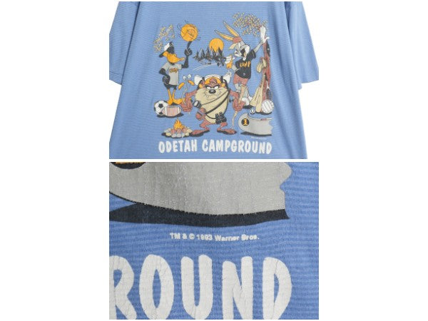 90s USA製 ワーナー キャラクター プリント Tシャツ メンズ レディース XL オールド ボーダー イラスト シングルステッチ 大きいサイズ 青
