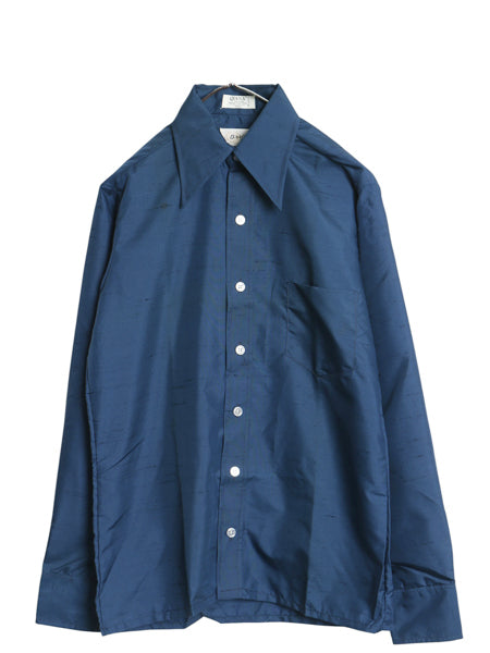 デッドストック 70s Orsini カスリ 織り ナイロン 長袖 シャツ メンズ S 新品 高級 カジュアル ワイシャツ ボックス ポケット付き 無地 紺 