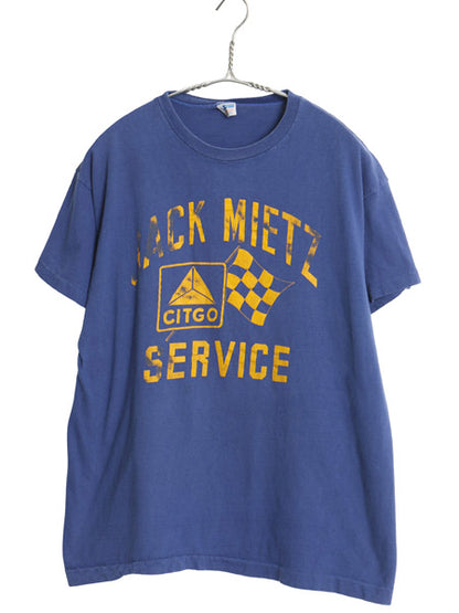 70s USA製 チャンピオン 3段 企業 プリント 半袖 Tシャツ メンズ XL 小さめ M ヴィンテージ バータグ コットン レース シングルステッチ 青