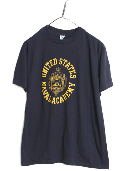 80s USA製 チャンピオン US NAVY プリント 半袖 Tシャツ メンズ L 古着 ヴィンテージ シングルステッチ ミリタリー USN 軍物 紺 トリコタグ