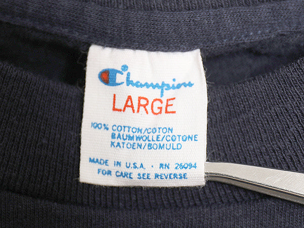 80s USA製 チャンピオン US NAVY プリント 半袖 Tシャツ メンズ L 古着 ヴィンテージ シングルステッチ ミリタリー USN 軍物 紺 トリコタグ