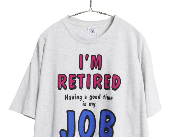 90s USA製 ジョーク メッセージ プリント 半袖 Tシャツ メンズ XL 古着 オールド カットソー シングルステッチ 大きいサイズ デルタ グレー
