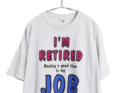 90s USA製 ジョーク メッセージ プリント 半袖 Tシャツ メンズ XL 古着 オールド カットソー シングルステッチ 大きいサイズ デルタ グレー