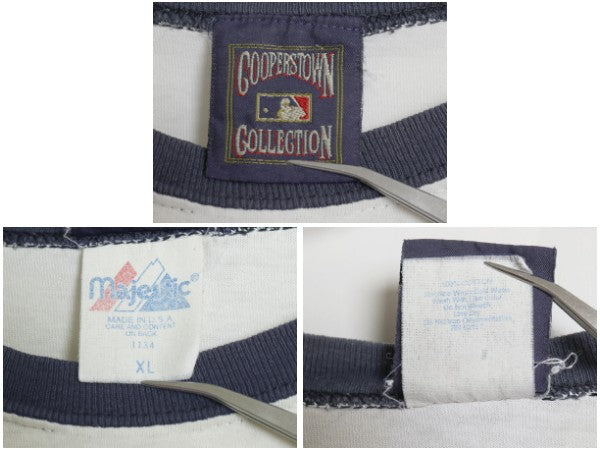00s USA製 ヤンキース プリント リンガー Tシャツ メンズ XL オールド MLB オフィシャル マジェスティック 大リーグ ツートン 大きいサイズ