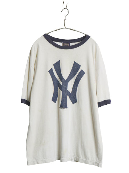 00s USA製 ヤンキース プリント リンガー Tシャツ メンズ XL オールド MLB オフィシャル マジェスティック 大リーグ ツートン 大きいサイズ