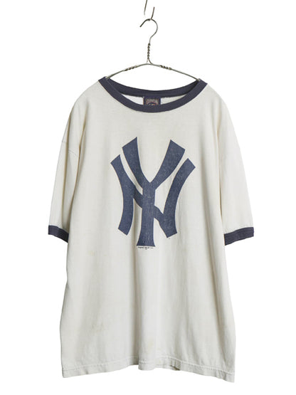 00s USA製 ヤンキース プリント リンガー Tシャツ メンズ XL オールド MLB オフィシャル マジェスティック 大リーグ ツートン 大きいサイズ