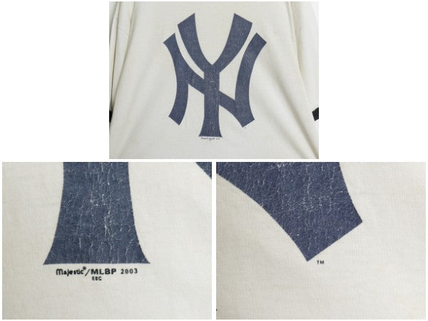 00s USA製 ヤンキース プリント リンガー Tシャツ メンズ XL オールド MLB オフィシャル マジェスティック 大リーグ ツートン 大きいサイズ