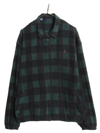 90s USA製 ポロ ラルフローレン フリース スイングトップ ジャケット メンズ XXL オールド ブロック チェック ツートン 大きいサイズ 黒 緑