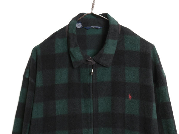 90s USA製 ポロ ラルフローレン フリース スイングトップ ジャケット メンズ XXL オールド ブロック チェック ツートン 大きいサイズ 黒 緑