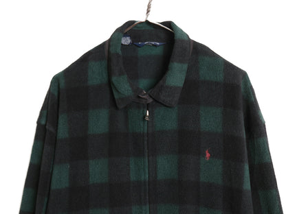 90s USA製 ポロ ラルフローレン フリース スイングトップ ジャケット メンズ XXL オールド ブロック チェック ツートン 大きいサイズ 黒 緑