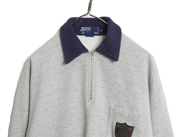 90s ポロ ラルフローレン ハーフジップ  襟付き スウェット メンズ M / オールド 裏起毛 トレーナー ポケット付き プルオーバー ツートン