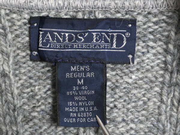 90s USA製 ランズエンド ショールカラー ニット セーター メンズ M オールド ウール リブ編み 無地 プルオーバー シンプル ゆったり グレー