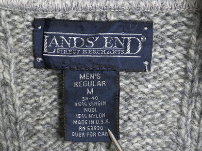 90s USA製 ランズエンド ショールカラー ニット セーター メンズ M オールド ウール リブ編み 無地 プルオーバー シンプル ゆったり グレー
