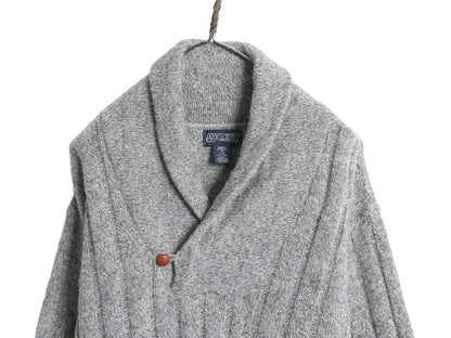 90s USA製 ランズエンド ショールカラー ニット セーター メンズ M オールド ウール リブ編み 無地 プルオーバー シンプル ゆったり グレー
