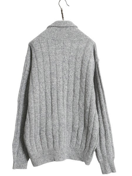 90s USA製 ランズエンド ショールカラー ニット セーター メンズ M オールド ウール リブ編み 無地 プルオーバー シンプル ゆったり グレー