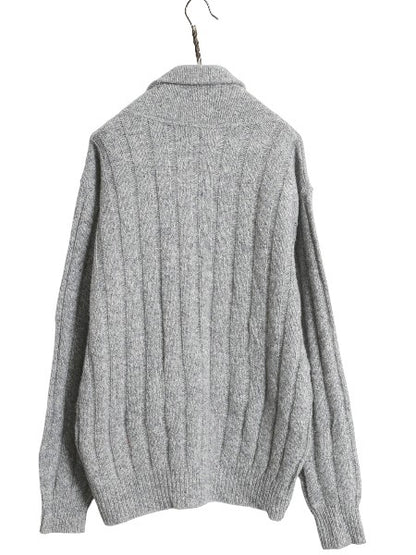 90s USA製 ランズエンド ショールカラー ニット セーター メンズ M オールド ウール リブ編み 無地 プルオーバー シンプル ゆったり グレー