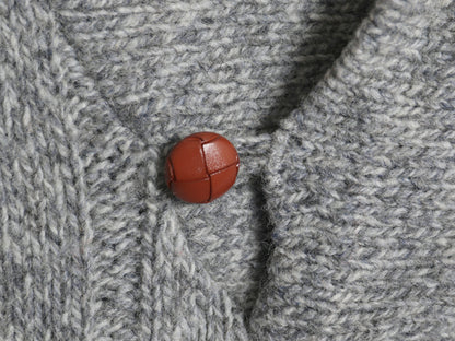 90s USA製 ランズエンド ショールカラー ニット セーター メンズ M オールド ウール リブ編み 無地 プルオーバー シンプル ゆったり グレー