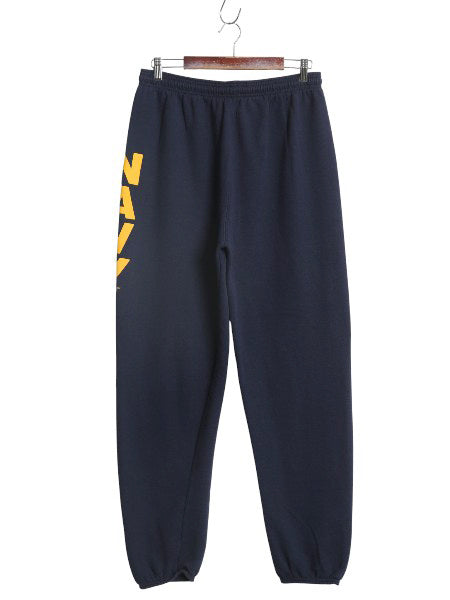 US NAVY プリント スウェット トレーニング パンツ メンズ L 古着 ミリタリー 裏起毛 トレーナー 軍物 ネイビー USN ワンポイント ネイビー