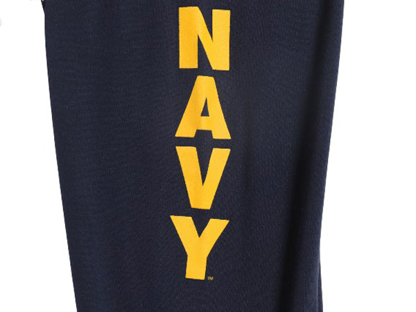 US NAVY プリント スウェット トレーニング パンツ メンズ L 古着 ミリタリー 裏起毛 トレーナー 軍物 ネイビー USN ワンポイント ネイビー
