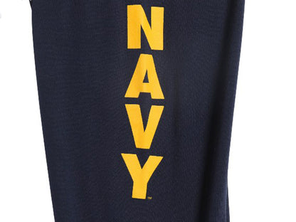 US NAVY プリント スウェット トレーニング パンツ メンズ L 古着 ミリタリー 裏起毛 トレーナー 軍物 ネイビー USN ワンポイント ネイビー