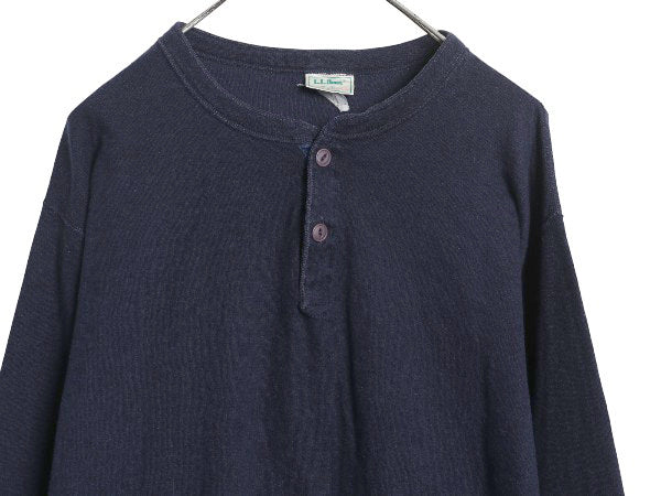 80s USA製 エルエルビーン ヘンリーネック 長袖 Tシャツ メンズ L ヴィンテージ ロンT ロングスリーブ アンダーシャツ 無地 2レイヤー 紺