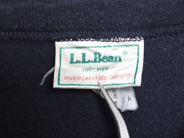 80s USA製 エルエルビーン ヘンリーネック 長袖 Tシャツ メンズ L ヴィンテージ ロンT ロングスリーブ アンダーシャツ 無地 2レイヤー 紺