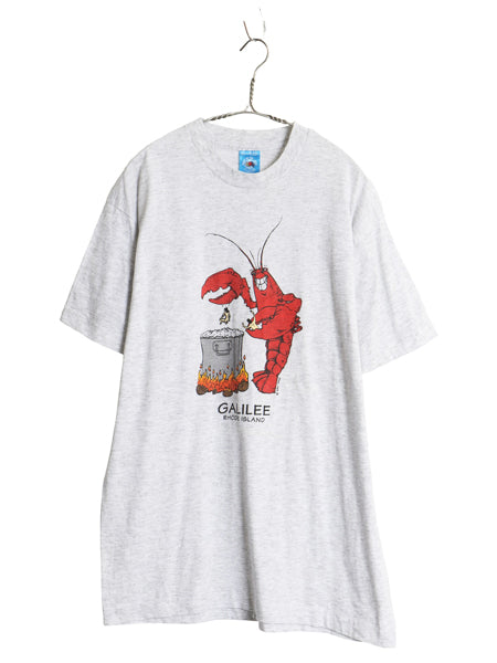 90s USA製 ジョーク イラスト プリント 半袖 Tシャツ メンズ L オールド ロブスター キャラクター アート シングルステッチ スーベニア 灰