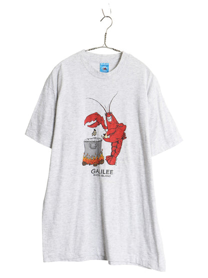 90s USA製 ジョーク イラスト プリント 半袖 Tシャツ メンズ L オールド ロブスター キャラクター アート シングルステッチ スーベニア 灰
