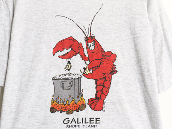 90s USA製 ジョーク イラスト プリント 半袖 Tシャツ メンズ L オールド ロブスター キャラクター アート シングルステッチ スーベニア 灰