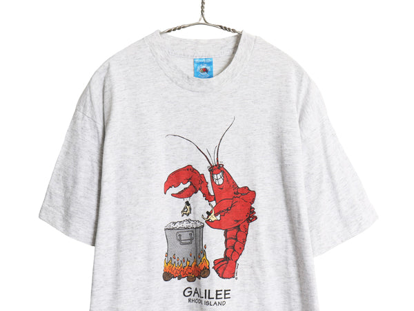 90s USA製 ジョーク イラスト プリント 半袖 Tシャツ メンズ L オールド ロブスター キャラクター アート シングルステッチ スーベニア 灰