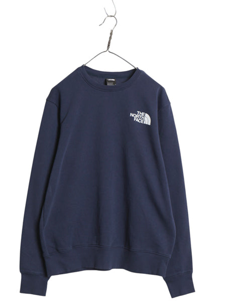 ノースフェイス プリント スウェット メンズ レディース M 古着 アウトドア トレーナー ワンポイント クルーネック 裏起毛 薄手 ネイビー