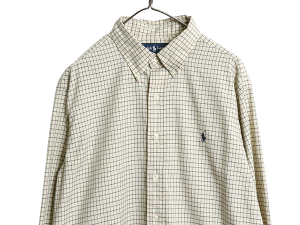 00s ラルフローレン チェック 長袖 ボタンダウン シャツ メンズ XL 古着 オールド ポロ 長袖シャツ ワンポイント ワイシャツ 大きいサイズ