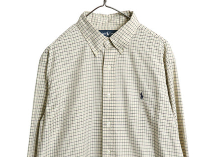 00s ラルフローレン チェック 長袖 ボタンダウン シャツ メンズ XL 古着 オールド ポロ 長袖シャツ ワンポイント ワイシャツ 大きいサイズ