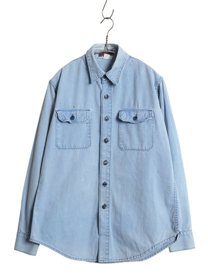 70s 白タグ ★ パタゴニア コットン キャンバス 長袖 ワーク シャツ メンズ M / 古着 ヴィンテージ デカタグ ポケット付き 無地 アウトドア