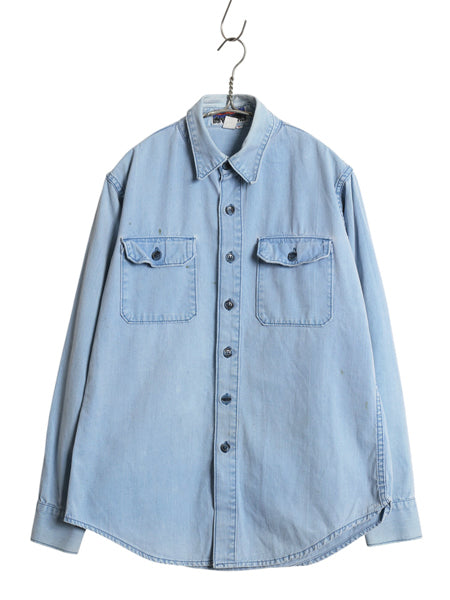 70s 白タグ ★ パタゴニア コットン キャンバス 長袖 ワーク シャツ メンズ M / 古着 ヴィンテージ デカタグ ポケット付き 無地 アウトドア