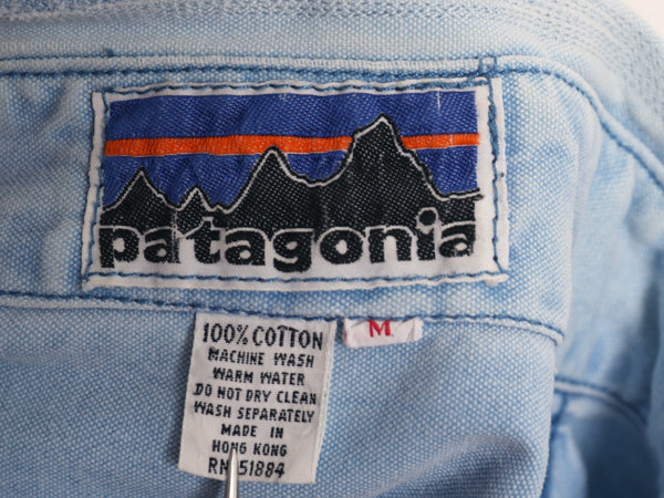 70s 白タグ ★ パタゴニア コットン キャンバス 長袖 ワーク シャツ メンズ M / 古着 ヴィンテージ デカタグ ポケット付き 無地 アウトドア